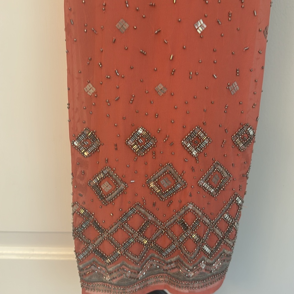 Dress-White House Black Market (new w tags) Coral color w/ silver beading. XS - Picture 4 of 7